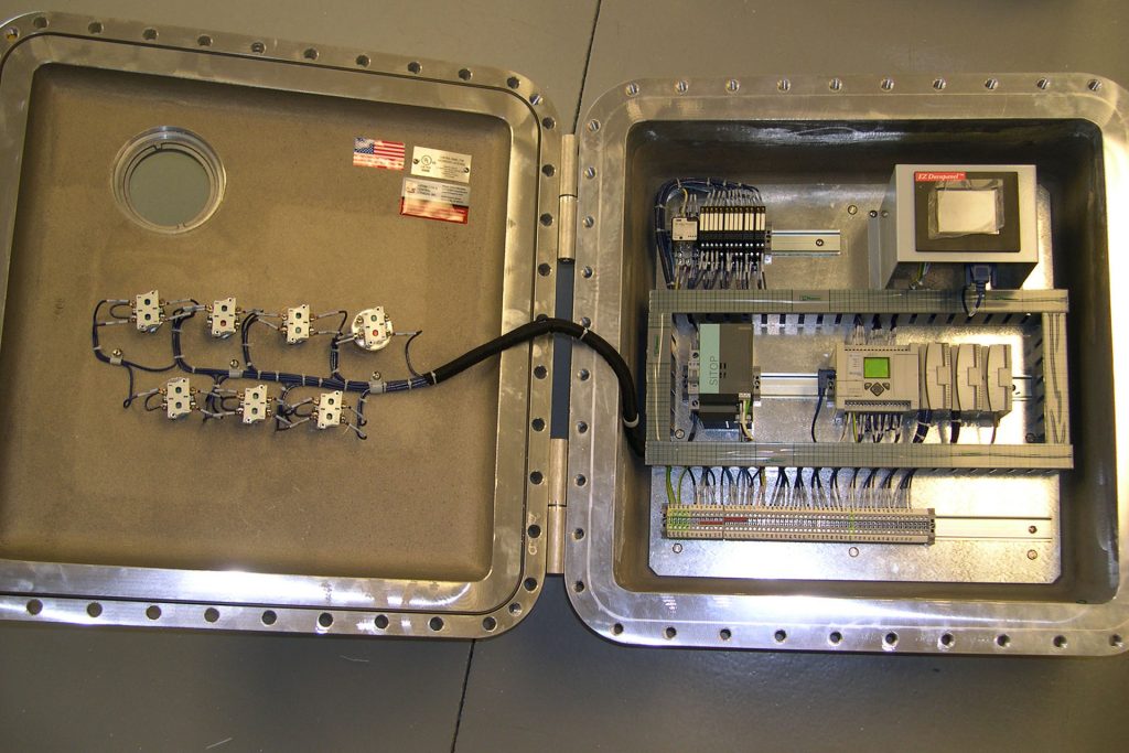 Industrial control panel interior view