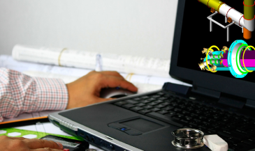 Engineer working on 3D model laptop
